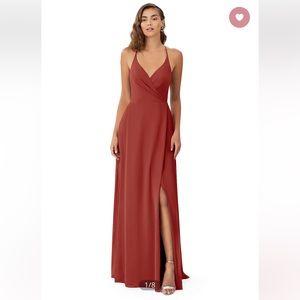 Azazie Davis A-Line Pleated Chiffon Floor-Length Dress - terracotta